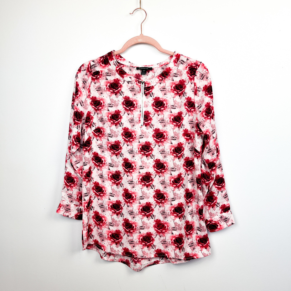 Ilanco Rose Patterned Pink & Red Long Sleeve Blouse